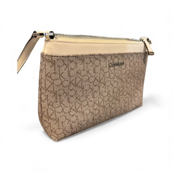 Calvin Klein Womens Beige Monogram Shoulder Bag With Adjustable Strap & Zip Clos - Picture 4 of 6